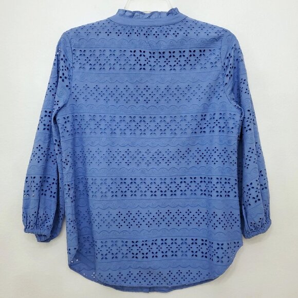 Talbots Eyelet Button Front Boho Cotton Women's Top Blue Iris Size X-Small - Picture 4 of 10